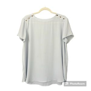 Loft Top - Women’s Size L - Pale Blue - Button Shoulder - Polyester